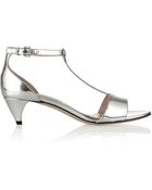 Miu Miu Metallic Leather T-Bar Sandals - Lyst