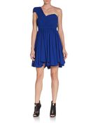 Saint Laurent One-Shoulder Pleated Silk Dress - Lyst