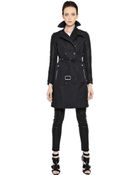 Burberry Brit Cotton Gabardine & Leather Trench Coat - Lyst