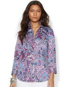 Lauren by Ralph Lauren Three-Quarter-Sleeve Paisley Sateen Shirt - Lyst