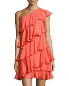Halston Heritage One-Shoulder Tiered Silk Dress - Lyst