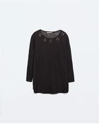 Zara Linen T-Shirt With Jewel Collar - Lyst
