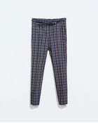 Zara Printed Trousers With Belt - Lyst
