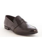 Prada Brown Leather Penny Loafers - Lyst