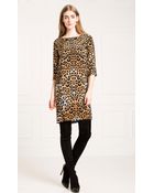 Temperley London Long Sleeve Papillon Leopard Print Silk Shift Dress - Lyst