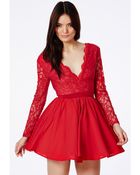 Missguided Dayana Red Lace Sleeve Puff Ball Dress - Lyst