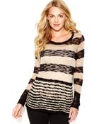 Kensie Scoopneck Striped Sheer Sweater - Lyst