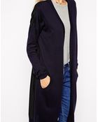 Asos Longline Cardigan With Woven Back In Fine Knit - Lyst