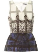 Tibi Lace and Plaidprint Peplum Top - Lyst