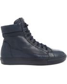 Armani Navy Leather High-Top Sneakers - Lyst
