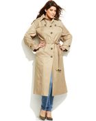 London Fog Plus Size Hooded Belted Maxi Trench Coat - Lyst