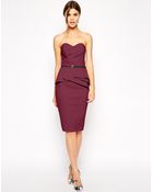 Asos Belted Bandeau Pencil Dress - Lyst