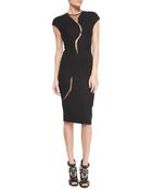 Victoria Beckham Sheer-Insert Cap-Sleeve Sheath Dress - Lyst