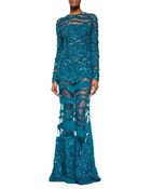 Elie Saab Beaded Sheer-Inset Lace Gown - Lyst