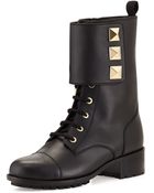 Valentino Rockstud Leather Combat Boot - Lyst