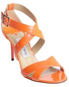 Jimmy Choo Neon Flame Patent Leather 'Louise' Strappy Sandals - Lyst