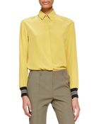 Jason Wu Long-Sleeve Ribbed-Cuff Silk Blouse - Lyst