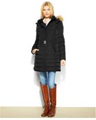 Tommy Hilfiger Hooded Faux-Fur-Trim Belted Puffer Coat - Lyst