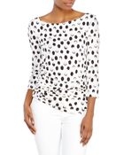 Ellen Tracy Dot Print Ruched Top - Lyst