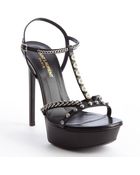 Saint Laurent Black Leather Pearls And Chains Detail Platform Pumps - Lyst