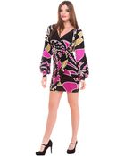 Analili Abstract Print Long Sleeve Surplus Dress - Lyst