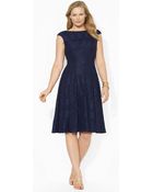 Lauren by Ralph Lauren Lace Cap-Sleeved Dress - Lyst