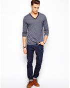 Asos Long Sleeve V Neck Tshirt in Textured Fabric - Lyst
