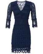 Nightcap Three-Quarter Sleeve V-Neck Lace Dress - Lyst