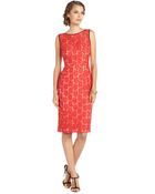 ABS By Allen Schwartz Red And Nude Floral Lace Woven Fitted Dress - Lyst
