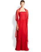 Tadashi Shoji Embroidered Tulle & Silk Gown - Lyst