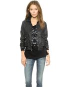 Current/Elliott The Southside Bomber Jacket - Black Coated With Chambray - Lyst