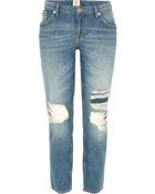 River Island Light Wash Ripped Eva Girlfriend Jeans - Lyst