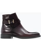 Zara Leather Boot with Buckle - Lyst
