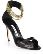 Manolo Blahnik Evolu Leather Chain-Strap Sandals - Lyst