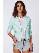Missguided Shaina Mint Biker Jacket - Lyst