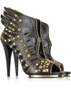 Roberto Cavalli Angel Black Leather Studded Sandal - Lyst
