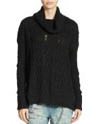 Free People Distressed Cable Knit Cowlneck Sweater - Lyst