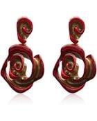 Oscar de la Renta Red Resin Painted Flower Earrings - Lyst