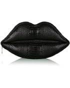 Lulu Guinness Black Snakeskin Lips Clutch - Lyst