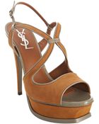 Saint Laurent Orange Suede Cosmo Platform Sandals - Lyst