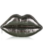 Lulu Guinness Pewter Snakeskin Lips Clutch - Lyst