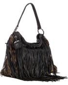 Prada Green Camouflage Nylon Leather Fringe Hobo - Lyst