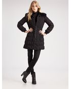 Elie Tahari Fur-trimmed Ruched Coat - Lyst