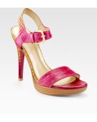 Stuart Weitzman Strutting Croc-embossed Leather Sandals - Lyst