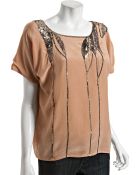 Love Sam Rose Silk Crepe Sequin Short Sleeve Blouse - Lyst