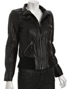 MICHAEL Michael Kors Black Leather Knit Trim Bomber - Lyst