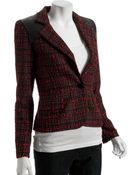 Torn Red Tweed Diane Faux Leather Detail Blazer - Lyst