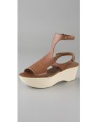 Jil Sander Navy T Strap Wedge Sandals - Lyst