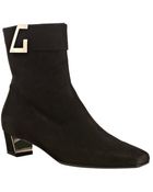 Gucci Black Suede Square Toe Ankle Boots - Lyst