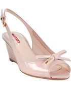 Prada Sport Powder Patent Bow Detail Slingback Wedges - Lyst